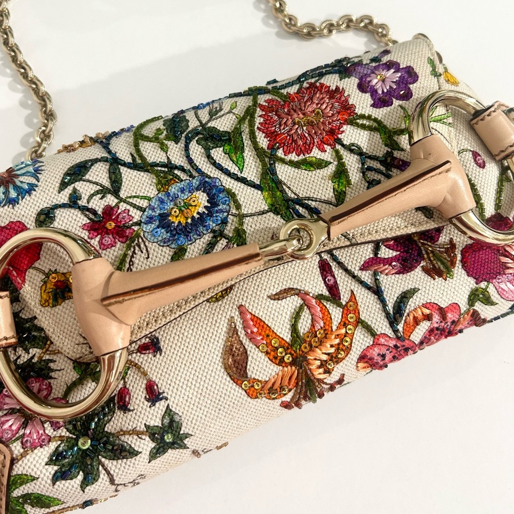 Vintage Gucci by Tom Ford Embellished Flora Horsebit Clutch
